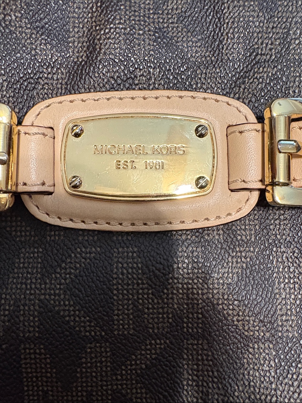 Michael Kors Brown Logo Shoulder Bag with Tan Strap and Gold Hardware - Picture 6 of 6